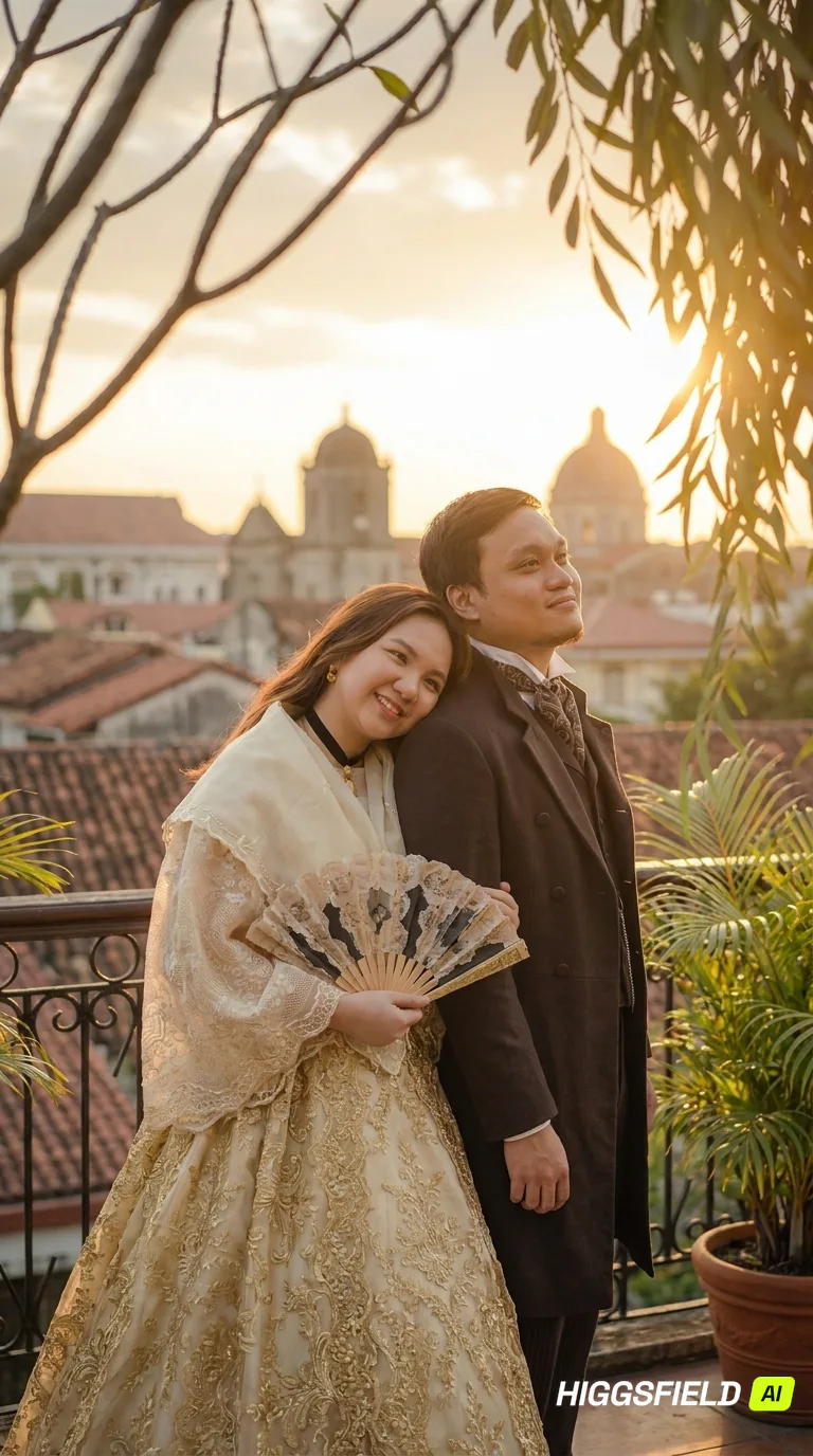 Carlo and Maila together on a balcony overlooking historic rooftops